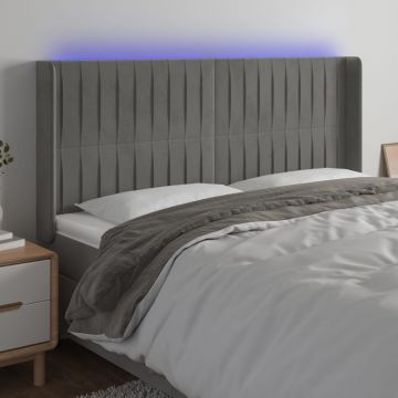 LED горна табла за легло, светлосива, 203x16x118/128 см, кадифе