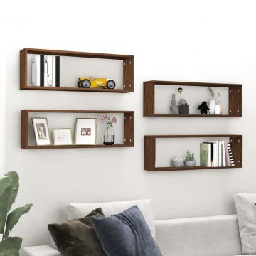 Стенни рафтове, 4 бр, кафяв дъб, 80x15x26,5 см, инженерно дърво