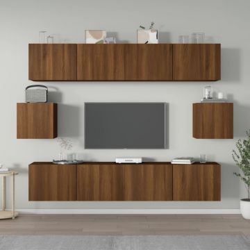 Комплект ТВ шкафове от 6 части Wynn, кафяв дъб, инженерно дърво