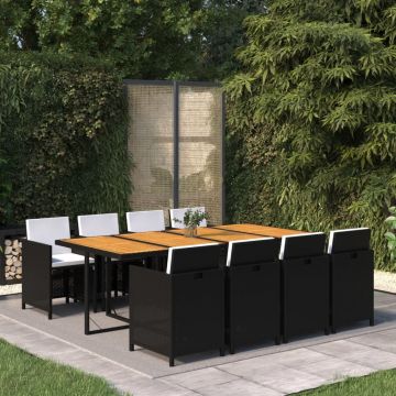 Градински трапезен комплект възглавници 9 части полиратан черен Travis