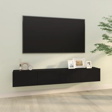 Стенни ТB шкафове, 2 бр, черни, 100x30x30 см, инженерно дърво