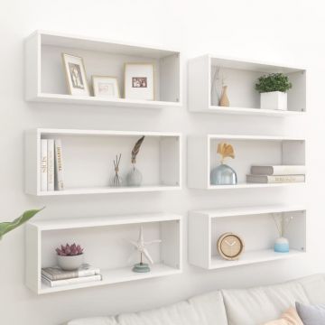Стенни кубични рафтове, 6 бр, бели, 60x15x23 см, ПДЧ
