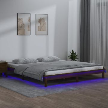 Рамка за легло с LED меденокафява 160x200 см масивно дърво Greta