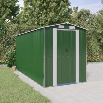 Градинска барака зелена 192x440x223 см поцинкована стомана