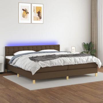 Боксспринг легло с матрак и LED, тъмнокафява, 200x200 см, плат