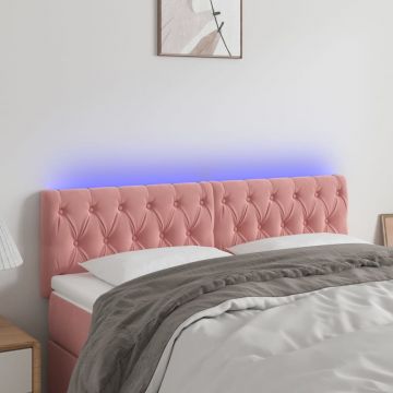 LED горна табла за легло, розова, 160x7x78/88 см, кадифе