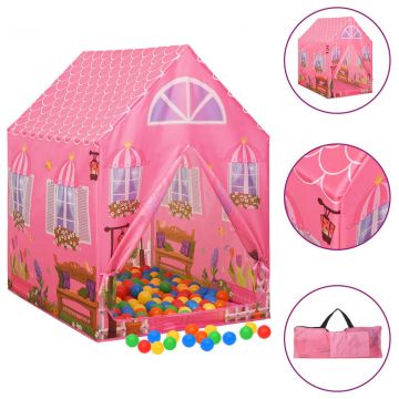 Детска палатка за игра с 250 топки розова 69x94x104 см