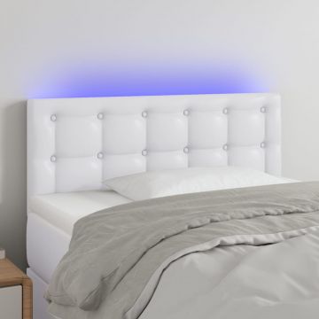 LED Горна табла за легло, бяла, 90x5x78/88 см, изкуствена кожа