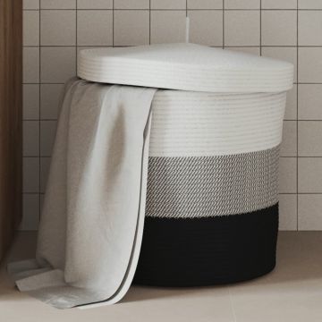 Кош за съхранение с капак бяло и черно Ø40x35 см памук