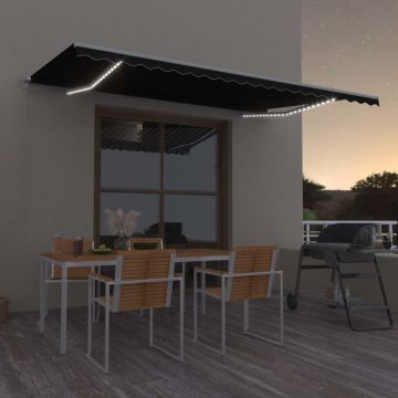 Ръчно прибиращ се сенник с LED Hinton, 500x350 см, антрацит