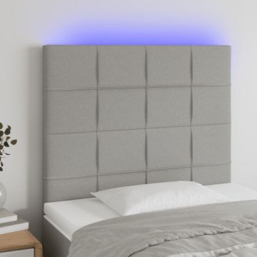 LED горна табла за легло, светлосива, 100x5x118/128 см, плат