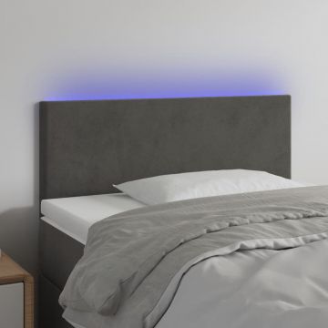LED горна табла за легло, тъмносива, 90x5x78/88 см кадифе
