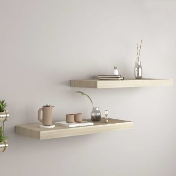 Окачени стенни рафтове, 2 бр, дъб, 60x23,5x3,8 см, МДФ