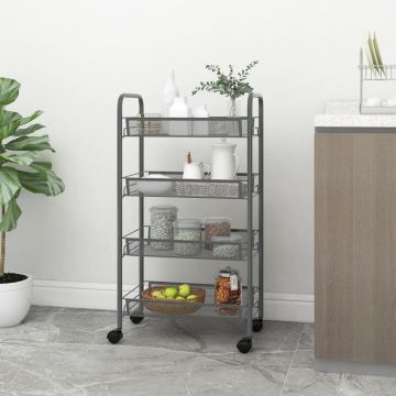 Кухненска количка на 4 нива, сива, 46x26x85 см, желязо