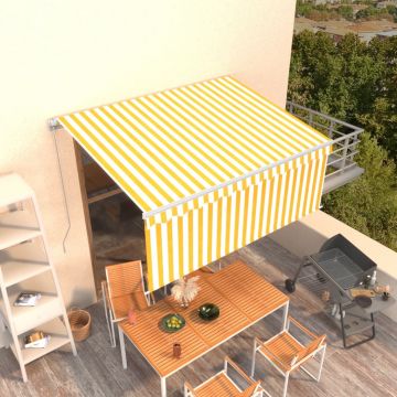 Ръчно прибиращ се сенник с щора Heaton, 3x2,5 м, жълто и бяло