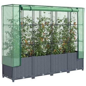Повдигнато легло с покривало за оранжерия, ратанова имитация, 160x40x138 см