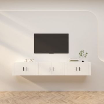 ТВ шкафове за стенен монтаж, 3 бр, бели, 80x34,5x40 см
