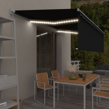 Ръчно прибиращ се сенник с щори и LED Armani, 5x3 м, антрацит