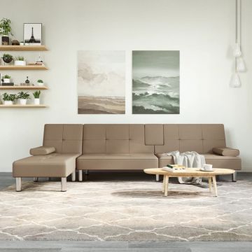 Ъглов разтегателен диван капучино 255x140x70 см изкуствена кожа
