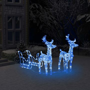 Коледна украса елени с шейна, 160 LED, 130 см, акрил