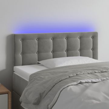 LED горна табла за легло, светлосива, 100x5x78/88 см кадифе