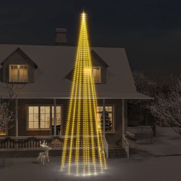 Коледна елха на флагщок, топло бяло, 1134 LED, 800 см