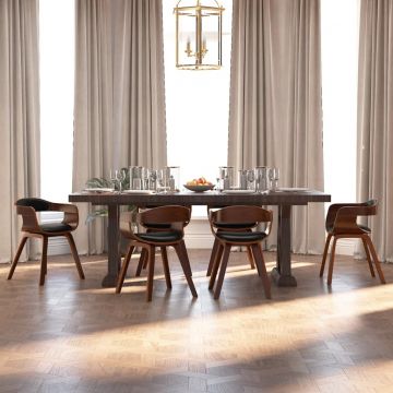Трапезни столове Henley, 6 бр, черно, извито дърво и изкуствена кожа