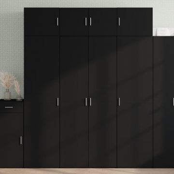 Шкаф за съхранение, черен, 80x42,5x225 см, инженерно дърво