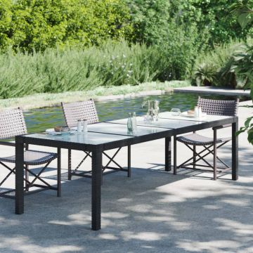 Градинска маса сива 250x100x75 см закалено стъкло и полиратан