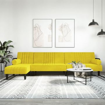 Г-образно разтегателно канапе жълто 260x140x70 см кадифе