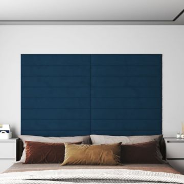 Стенни панели Daniella, 12 бр, сини, 90x15 см, кадифе, 1,62 м²