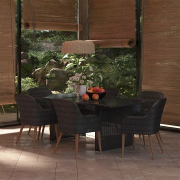 Градински трапезен комплект Mcnamara, 7 части, полиратан, черен