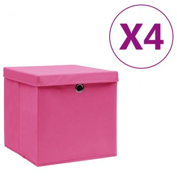 Кутии за съхранение с капаци 4 бр 28x28x28 см розови