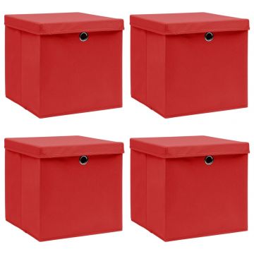 Кутии за съхранение с капаци 4 бр червени 32x32x32 см плат