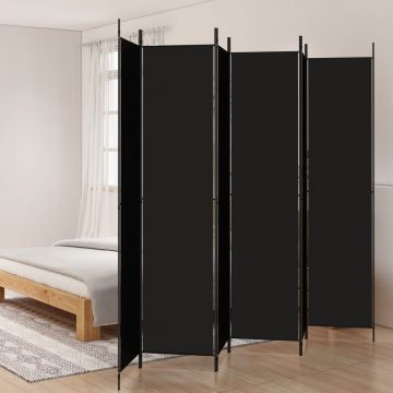 Параван за стая Rhiann, 6 панела, черен, 300x220 cм, плат