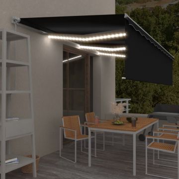 Ръчно прибиращ се сенник с щора и LED Maxine, 6x3 м, антрацит