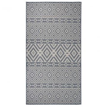 Градински плоскотъкан килим, 80x150 см, сини шевици