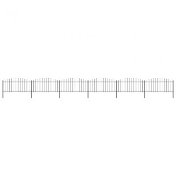 Градинска ограда с пики, стомана, (0,5-0,75)x10,2 м, черна