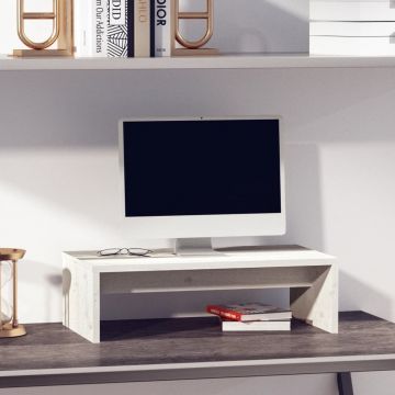 Поставка за монитор, бяла, 50x27x15 см, бор масив
