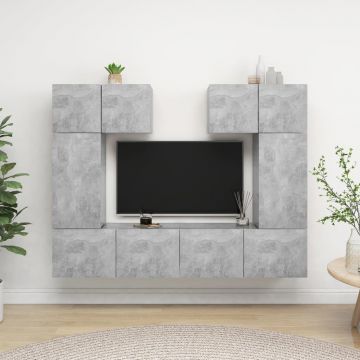 Комплект ТВ шкафове от 6 части Jacobs, бетонно сиви, инженерно дърво