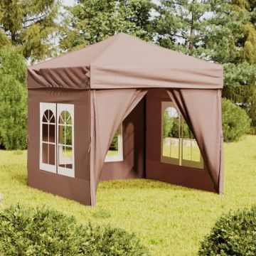 Сгъваема парти палатка със странични стени Plummer, таупе, 2x2 м