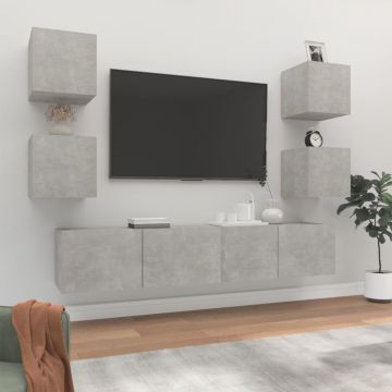 Комплект ТВ шкафове от 6 части Smyth, бетонно сив, инженерно дърво