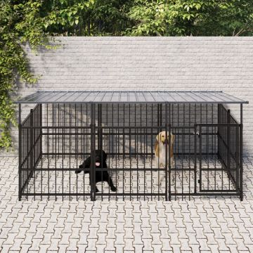 Дворна клетка за кучета с покрив Zachary, стомана, 3,75 м²