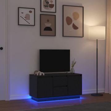 ТВ шкаф с LED осветление, черен, 100x41x50 см