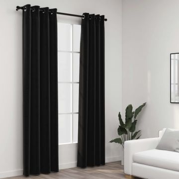 Затъмняващи завеси, имитация лен, 2 бр, антрацит, 140x245 см