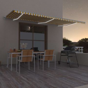 Автоматичен сенник LED и сензор за вятър 600x300 см жълто/бяло Cassia