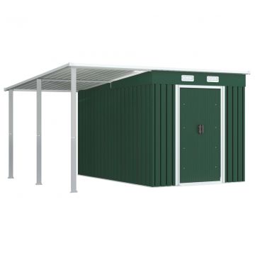 Дворна барака с разтегаем покрив зелена 336x270x181 см стомана