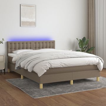 Боксспринг легло с матрак и LED, таупе, 140x190 см, плат