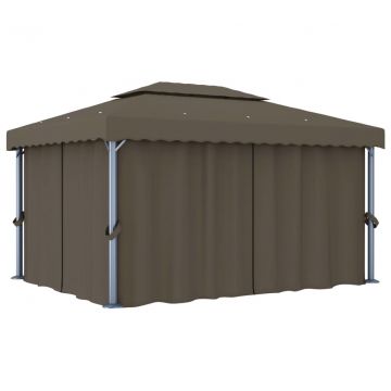 Шатра със завеси, 4x3 м, таупе, алуминий
