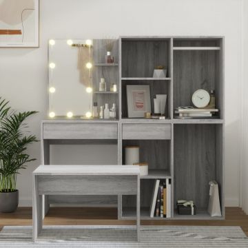 Комплект тоалетка с LED Kirsty, сив сонома, инженерно дърво